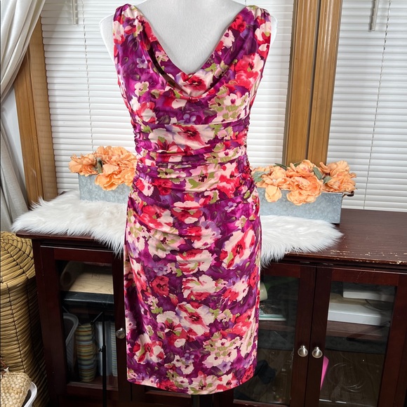 Lauren Ralph Lauren Floral Print Cowl Neck Dress Size 6 - Picture 1 of 7